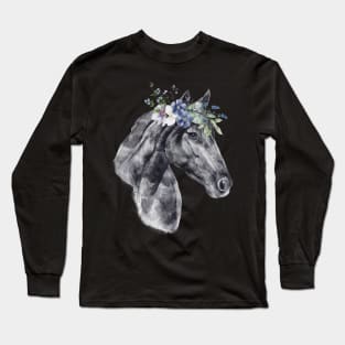 Floral Wild Horse Mustangs Animal Spirit Wildlife Rescue Long Sleeve T-Shirt